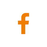 An orange lowercase f in the style of the Facebook logo is centered on a white circular background.